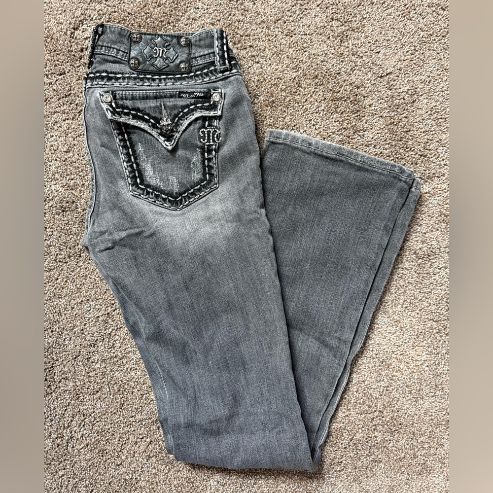 Miss Me Women's Gray Boot Cut Jeans with Embroidered Back Pockets